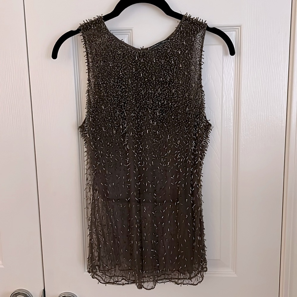 Theyskens’ Theory Broso metallic sheer beaded top size medium brown designer